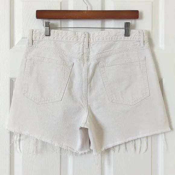 Frame Le Brigette Linen Blend High Rise Distressed Cut Off Denim Shorts 30