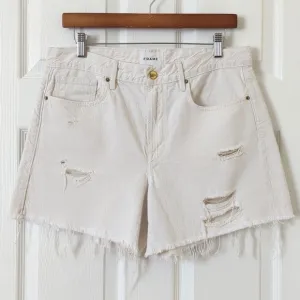 Frame Le Brigette Linen Blend High Rise Distressed Cut Off Denim Shorts 30