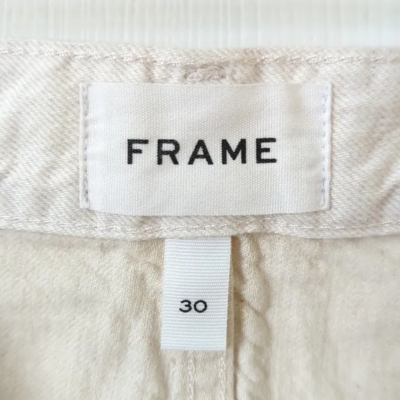 Frame Le Brigette Linen Blend High Rise Distressed Cut Off Denim Shorts 30