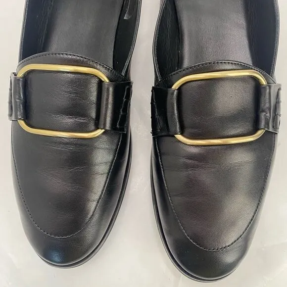 FRAME Le Hammond Black Loafer Soft Leather Women’s 40 or 9.5 Goldtone Buckle