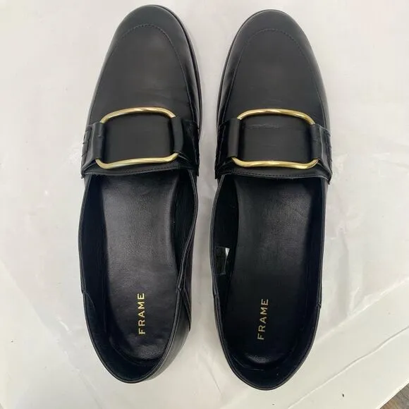 FRAME Le Hammond Black Loafer Soft Leather Women’s 40 or 9.5 Goldtone Buckle