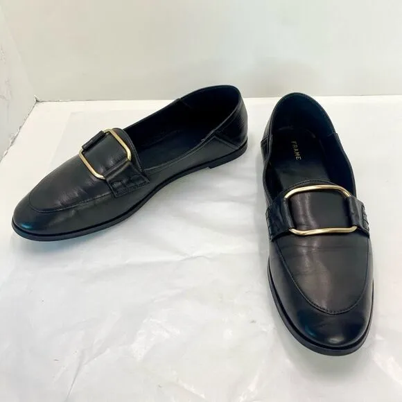 FRAME Le Hammond Black Loafer Soft Leather Women’s 40 or 9.5 Goldtone Buckle