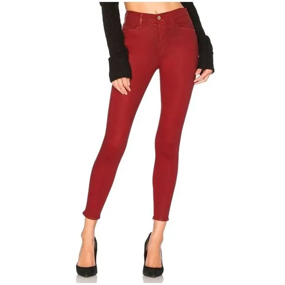 FRAME Le High Waisted Skinny Jeans Hunter Coated Red sz 27 Women's Colored Denim