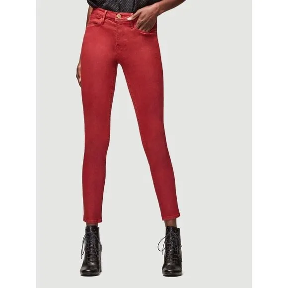 FRAME Le High Waisted Skinny Jeans Hunter Coated Red sz 27 Women's Colored Denim