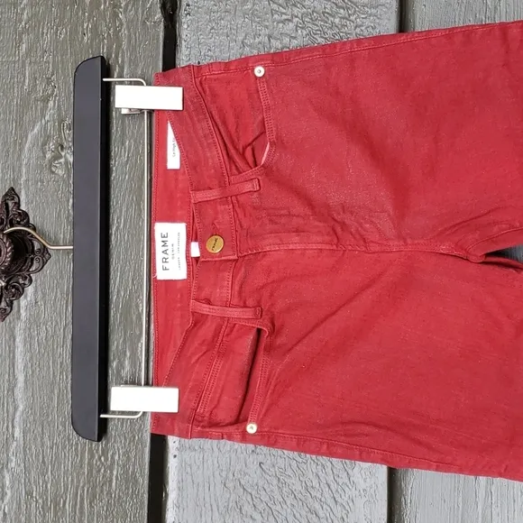 FRAME Le High Waisted Skinny Jeans Hunter Coated Red sz 27 Women's Colored Denim