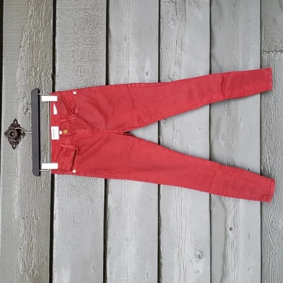 FRAME Le High Waisted Skinny Jeans Hunter Coated Red sz 27 Women's Colored Denim