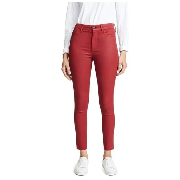 FRAME Le High Waisted Skinny Jeans Hunter Coated Red sz 27 Women's Colored Denim