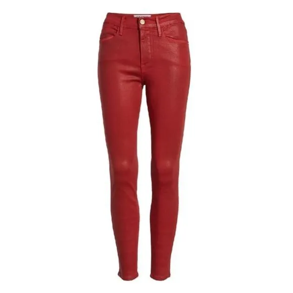 FRAME Le High Waisted Skinny Jeans Hunter Coated Red sz 27 Women's Colored Denim