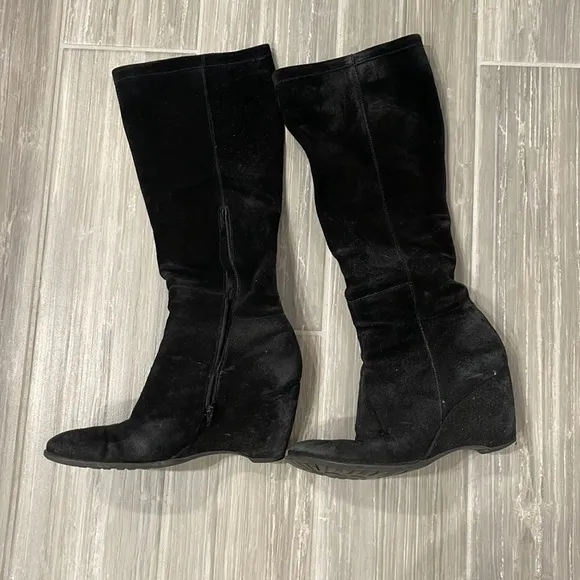 Franco Sarto Black Suede leather knee boots with ankle zip, 7.5