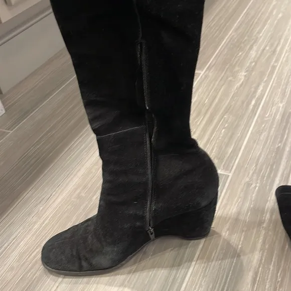 Franco Sarto Black Suede leather knee boots with ankle zip, 7.5