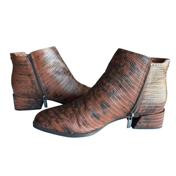 Franco Sarto Nico Brown Faux Snake Leather Ankle Booties Side Zipper Size 8M