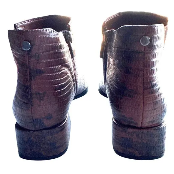 Franco Sarto Nico Brown Faux Snake Leather Ankle Booties Side Zipper Size 8M