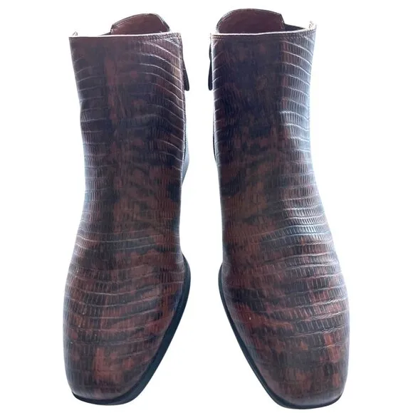 Franco Sarto Nico Brown Faux Snake Leather Ankle Booties Side Zipper Size 8M