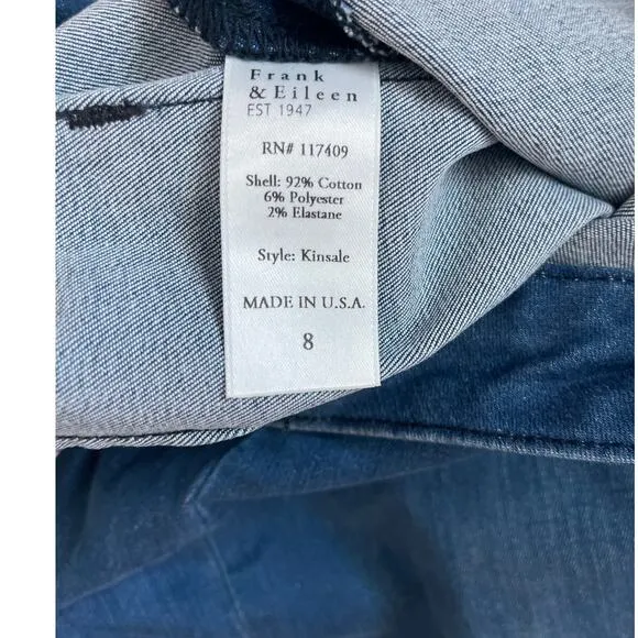 Frank &amp; Eileen Blue Kinsale Performance Cropped Raw Hem Denim Size 8