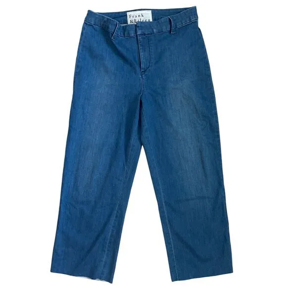 Frank &amp; Eileen Blue Kinsale Performance Cropped Raw Hem Denim Size 8