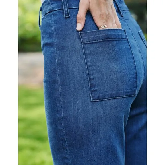 Frank &amp; Eileen Blue Kinsale Performance Cropped Raw Hem Denim Size 8