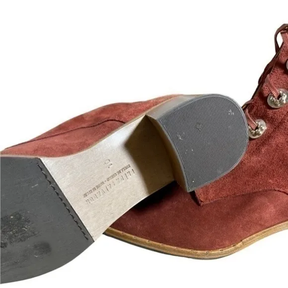 Freda Salvador • Ace Rust Red Suede Silver Grommet Heeled Boots Booties 10