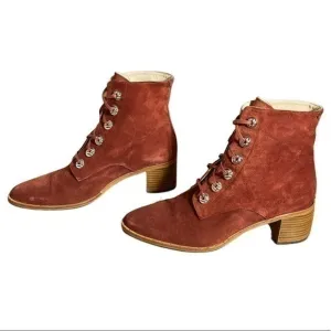 Freda Salvador • Ace Rust Red Suede Silver Grommet Heeled Boots Booties 10