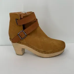 Free People Bungalow Wood clog ankle boots brown suede leather strap cross 40 10