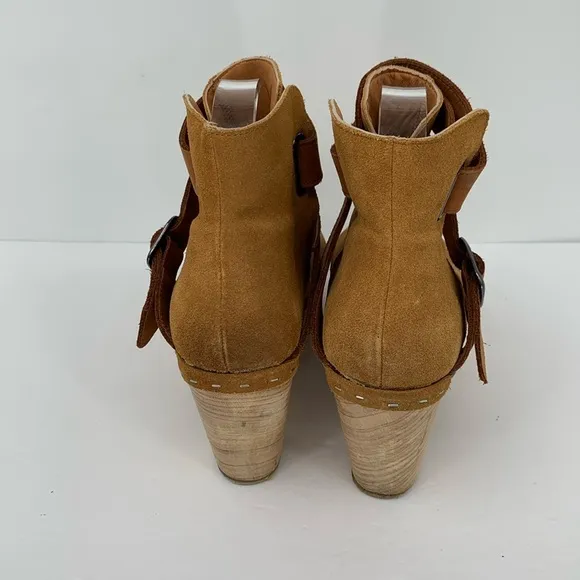 Free People Bungalow Wood clog ankle boots brown suede leather strap cross 40 10