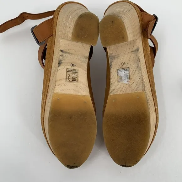 Free People Bungalow Wood clog ankle boots brown suede leather strap cross 40 10