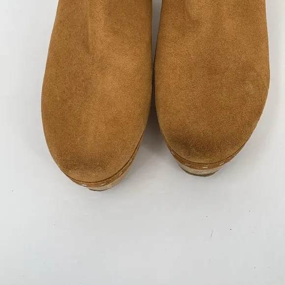 Free People Bungalow Wood clog ankle boots brown suede leather strap cross 40 10