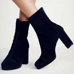 Free People Day For Night Platform Suede Ankle Boots Back Zipper Size 40 (US 10)