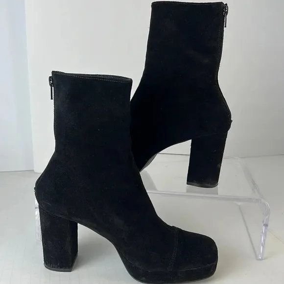 Free People Day For Night Platform Suede Ankle Boots Back Zipper Size 40 (US 10)