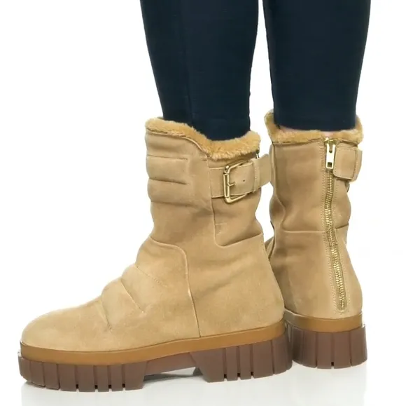 FREE PEOPLE Fable Faux-Fur-Lined Sand-Suede Boots Size 7.5