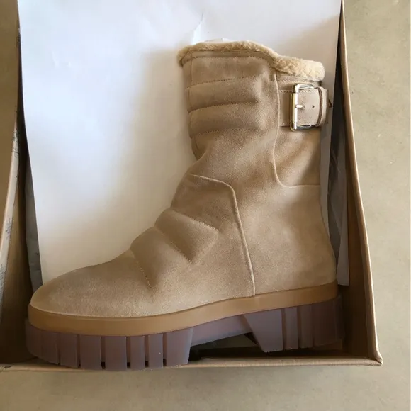 FREE PEOPLE Fable Faux-Fur-Lined Sand-Suede Boots Size 7.5
