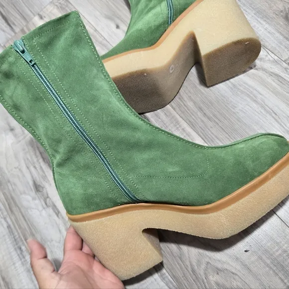 Free People Gigi Platform Suede Ankle Boots Emerald Green Size 41 Like New!