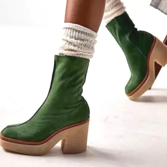 Free People Gigi Platform Suede Ankle Boots Emerald Green Size 41 Like New!