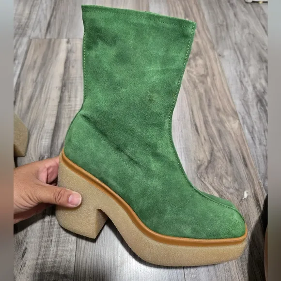 Free People Gigi Platform Suede Ankle Boots Emerald Green Size 41 Like New!
