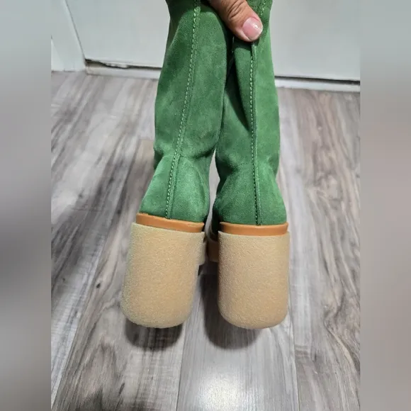 Free People Gigi Platform Suede Ankle Boots Emerald Green Size 41 Like New!