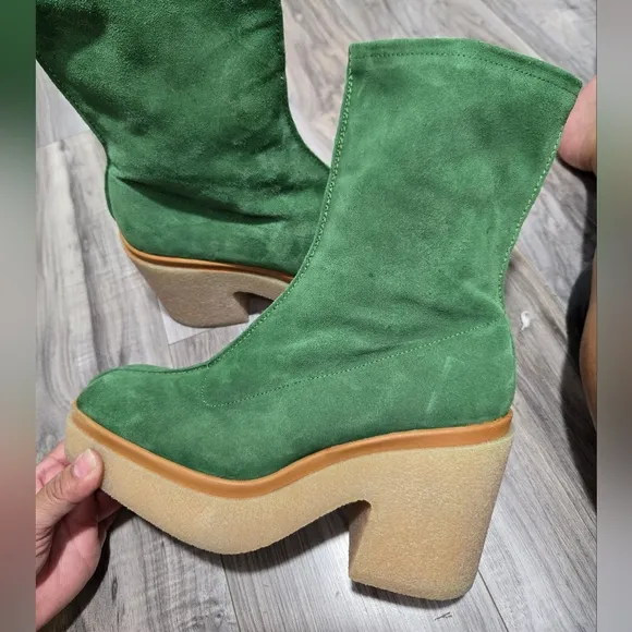 Free People Gigi Platform Suede Ankle Boots Emerald Green Size 41 Like New!