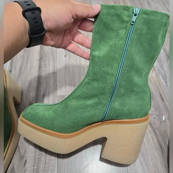 Free People Gigi Platform Suede Ankle Boots Emerald Green Size 41 Like New!