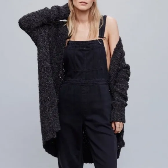 FREE PEOPLE Gray/Black Bourke Oversized Chunky Cardigan Sweater, Size XS Boho