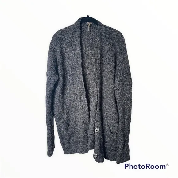 FREE PEOPLE Gray/Black Bourke Oversized Chunky Cardigan Sweater, Size XS Boho
