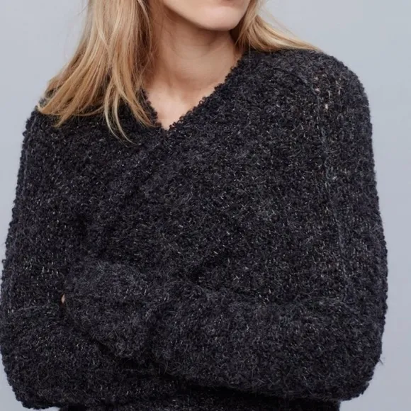 FREE PEOPLE Gray/Black Bourke Oversized Chunky Cardigan Sweater, Size XS Boho