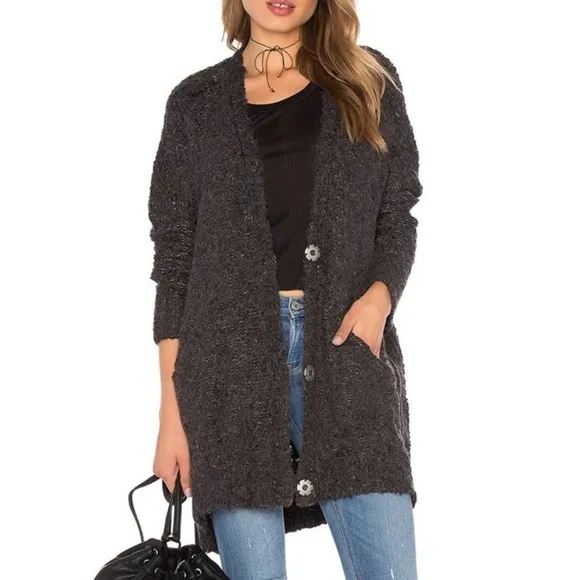 FREE PEOPLE Gray/Black Bourke Oversized Chunky Cardigan Sweater, Size XS Boho