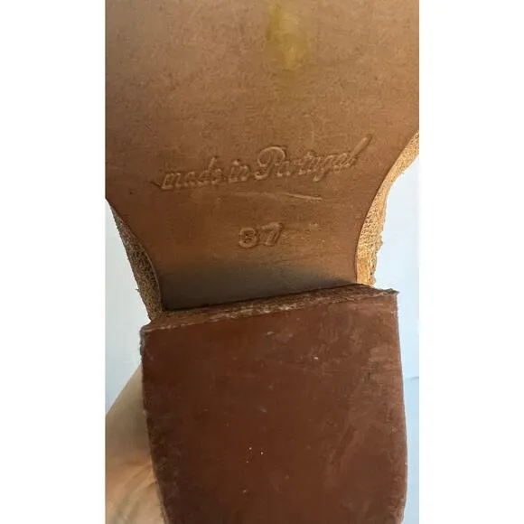 Free People Jackson West Gold Leather Western Flair Block Heel Ankle Boot Sz 37