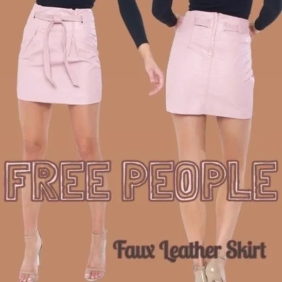 FREE People Payton Faux Leather Paperbag Mini Skirt in Mauve Swoon