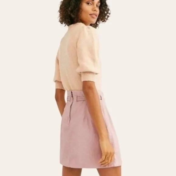 FREE People Payton Faux Leather Paperbag Mini Skirt in Mauve Swoon