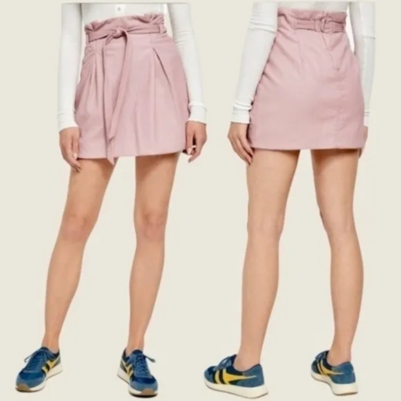 FREE People Payton Faux Leather Paperbag Mini Skirt in Mauve Swoon