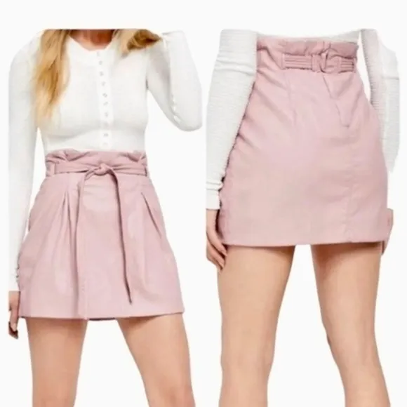 FREE People Payton Faux Leather Paperbag Mini Skirt in Mauve Swoon