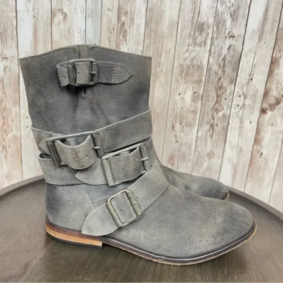 Free People Sunbelt Suede Buckle Moto Boots Size EU 37 Women