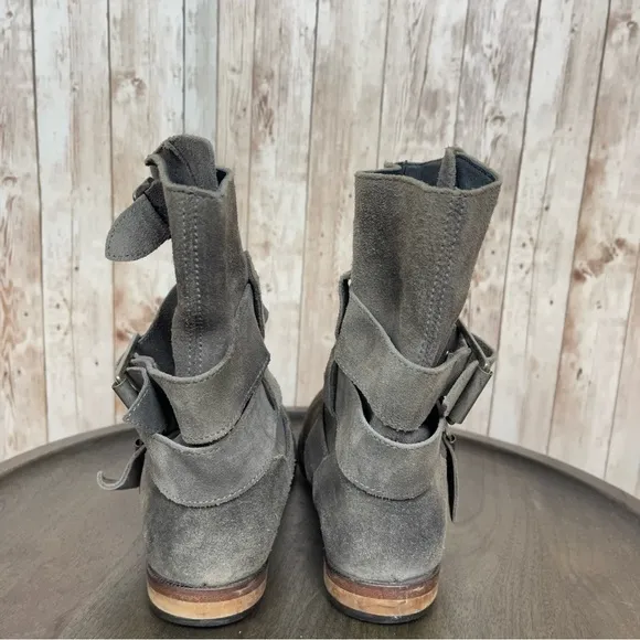 Free People Sunbelt Suede Buckle Moto Boots Size EU 37 Women