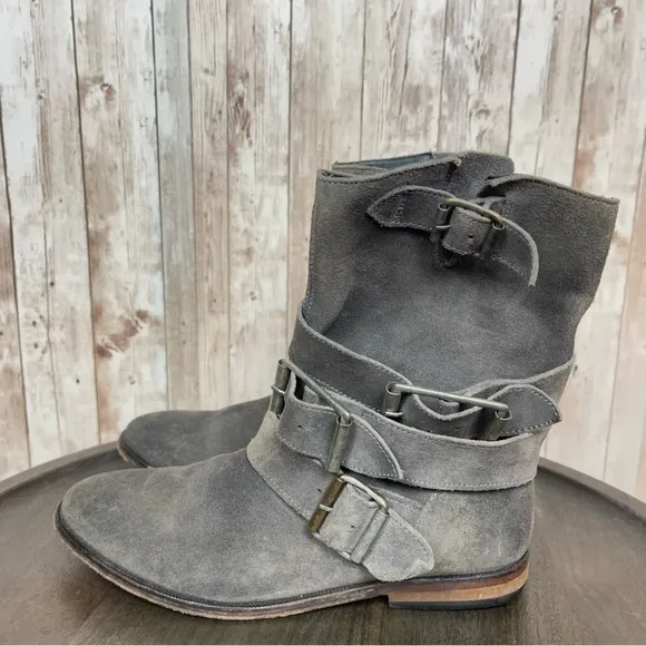 Free People Sunbelt Suede Buckle Moto Boots Size EU 37 Women