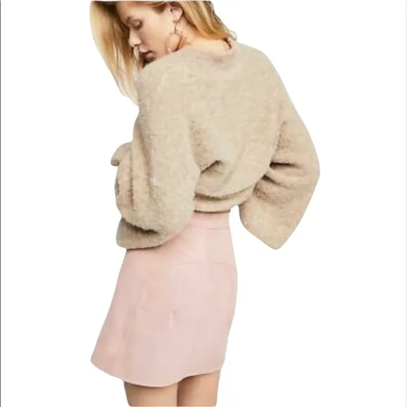 Free People Understated Pink Suede Side Button Mini Skirt Size M
