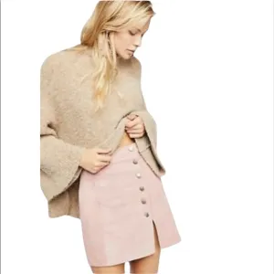 Free People Understated Pink Suede Side Button Mini Skirt Size M